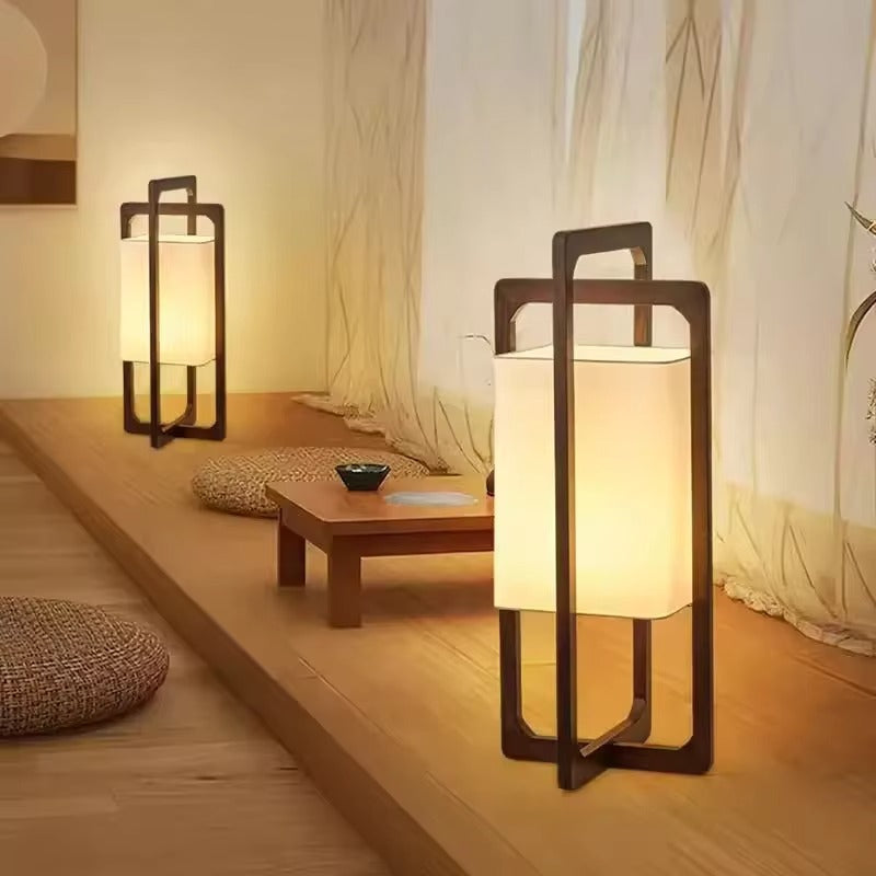 Bamboo Wood Floor Lamp with Fabric Shade Japan Style | Lumoriq