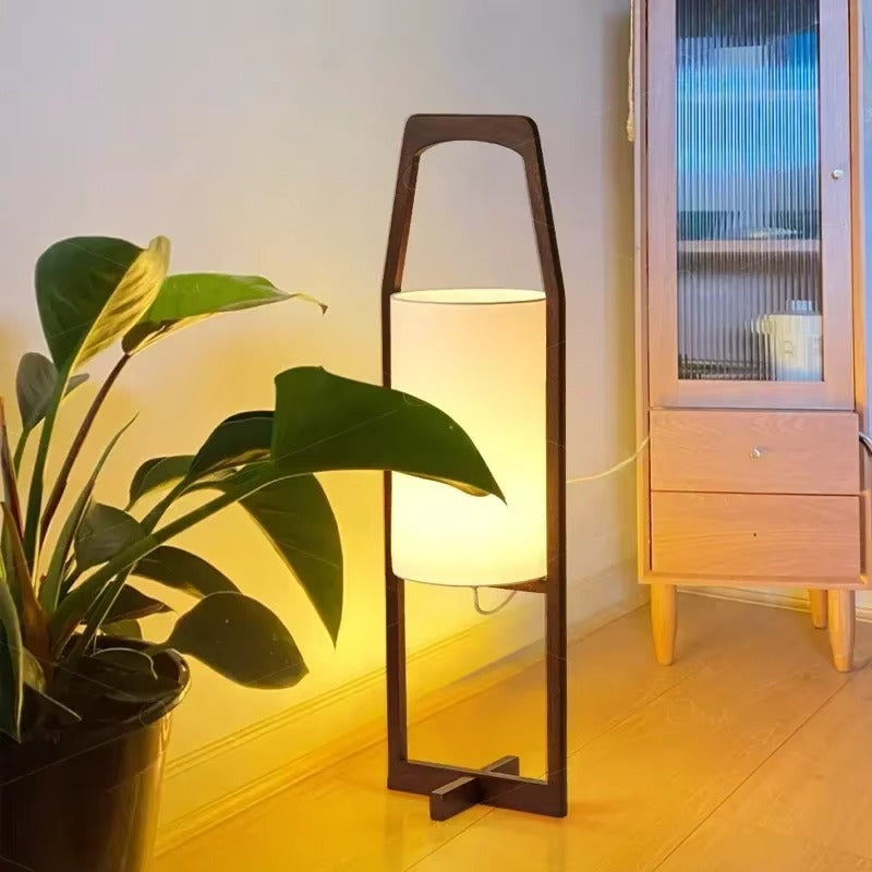 Bamboo Wood Floor Lamp with Fabric Shade Japan Style | Lumoriq