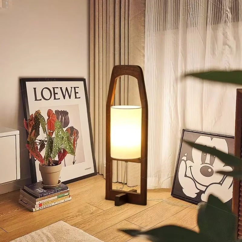 Bamboo Wood Floor Lamp with Fabric Shade Japan Style | Lumoriq