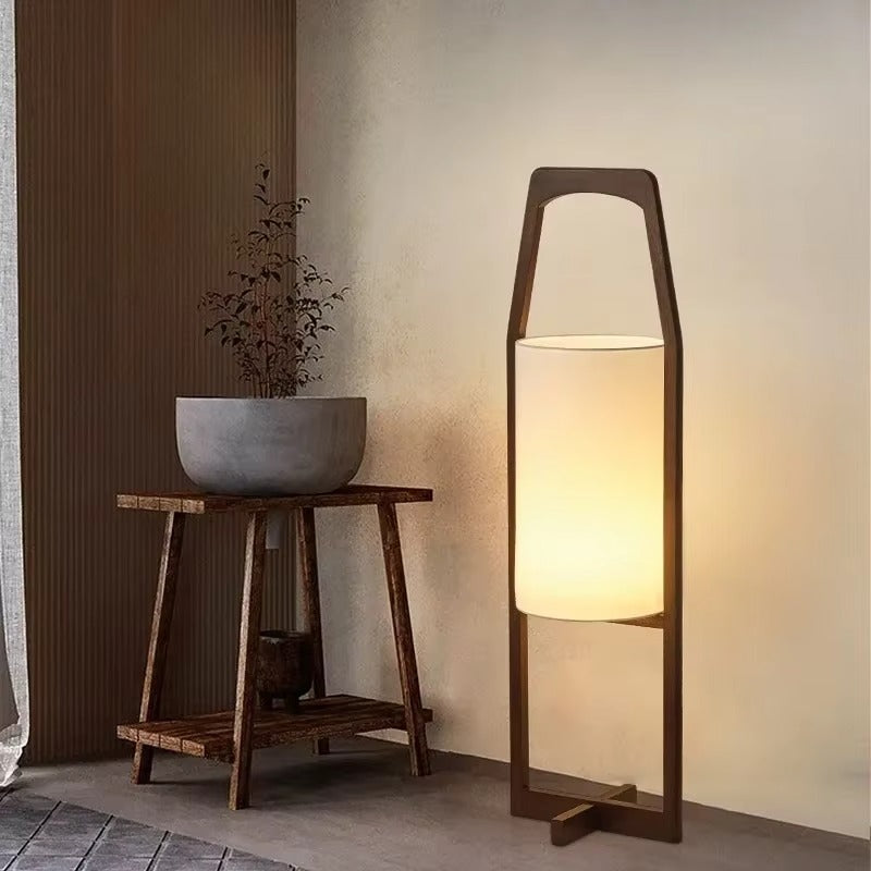 Bamboo Wood Floor Lamp with Fabric Shade Japan Style | Lumoriq