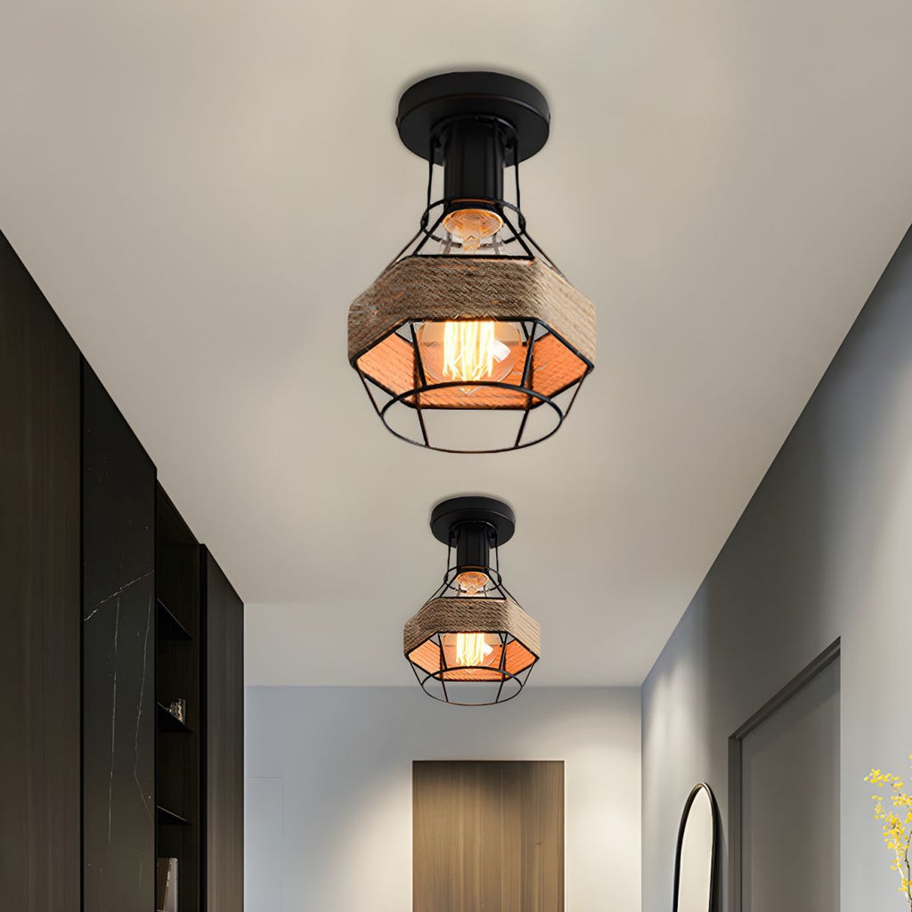 Ceiling Light Metal Rope Globe Cage Industrial Style | Norvexa