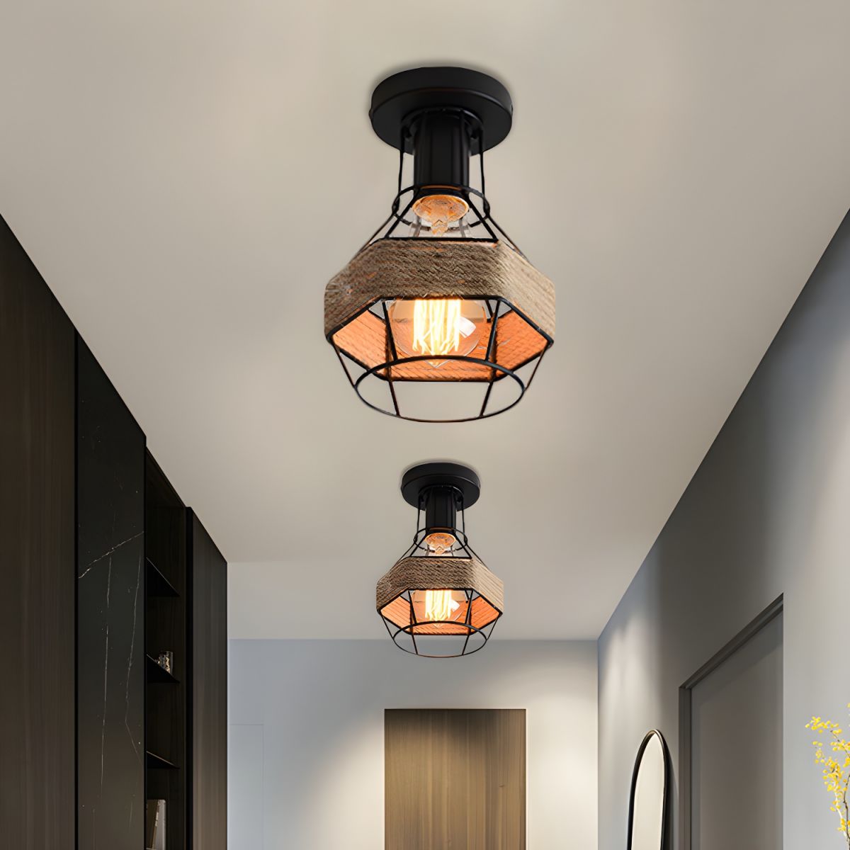 Ceiling Light Metal Rope Globe Cage Industrial Style | Norvexa
