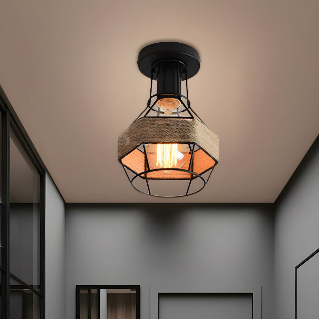 Ceiling Light Metal Rope Globe Cage Industrial Style | Norvexa