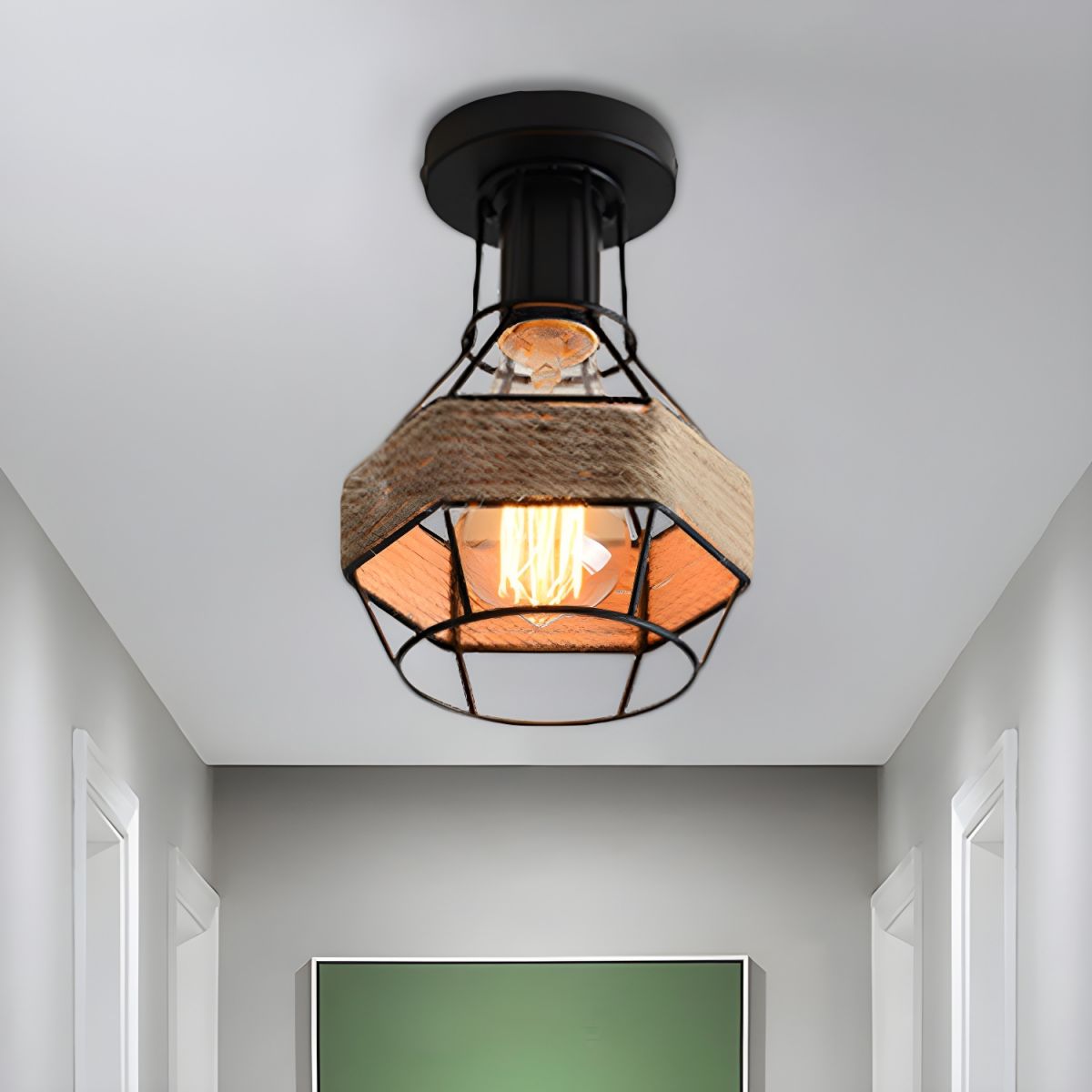 Ceiling Light Metal Rope Globe Cage Industrial Style | Norvexa