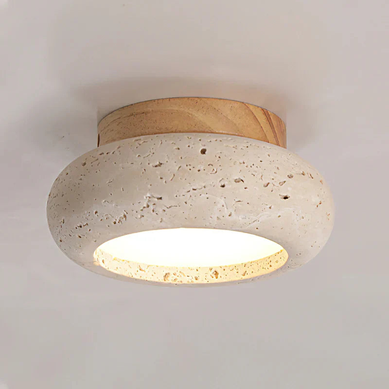 Ceiling Light Travertine Stone Wood Base Modern Interior | Norvin