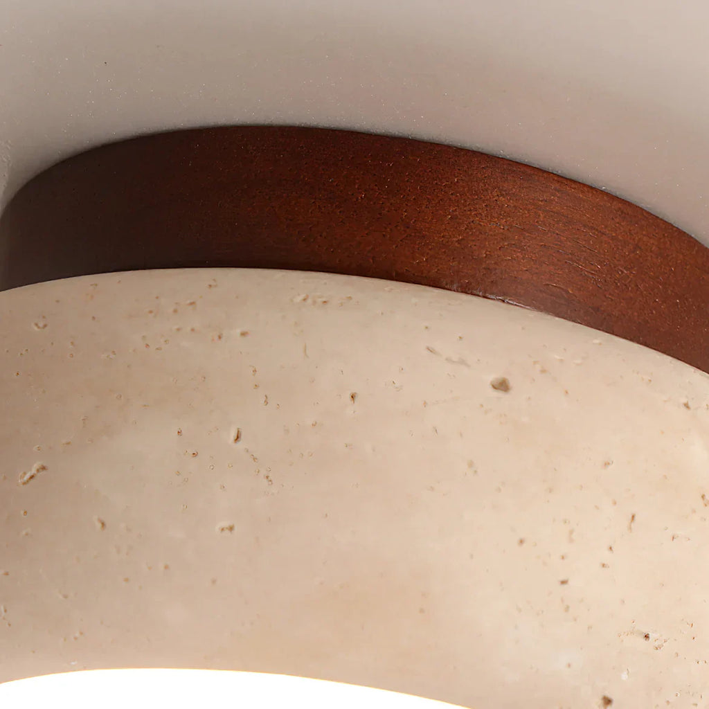 Ceiling Light Travertine Stone Wood Base Modern Interior | Norvin