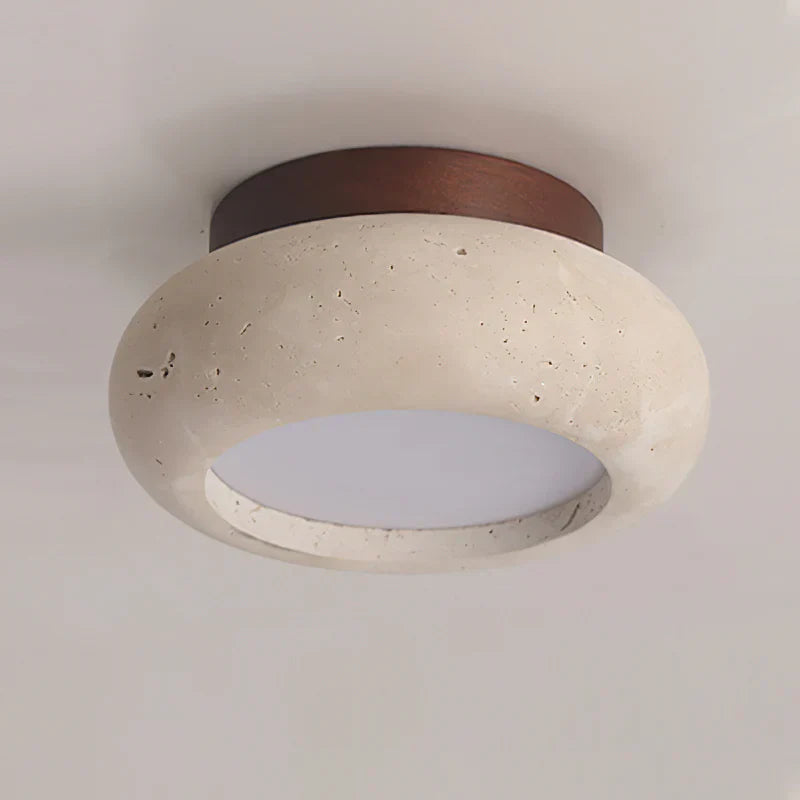 Ceiling Light Travertine Stone Wood Base Modern Interior | Norvin