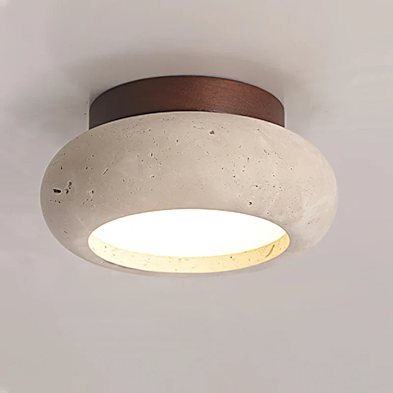 Ceiling Light Travertine Stone Wood Base Modern Interior | Norvin