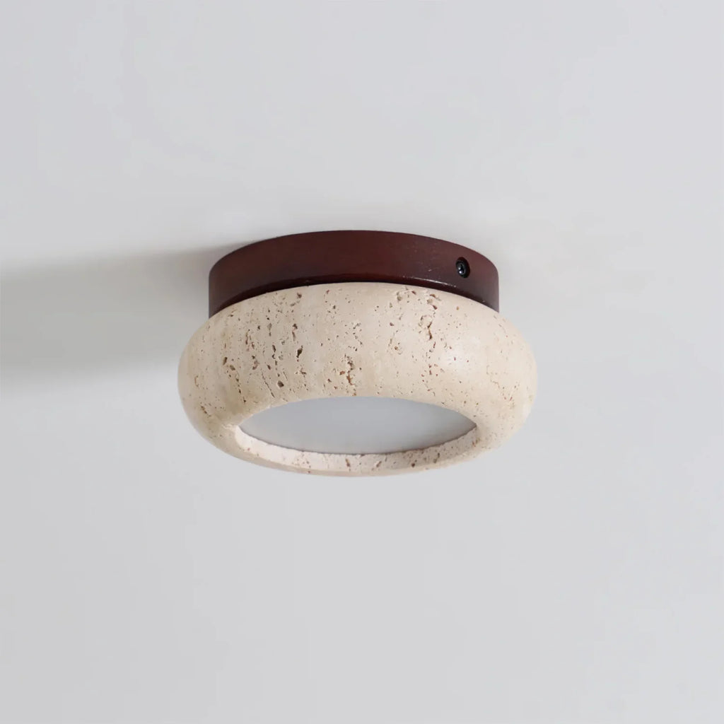 Ceiling Light Travertine Stone Wood Base Modern Interior | Norvin