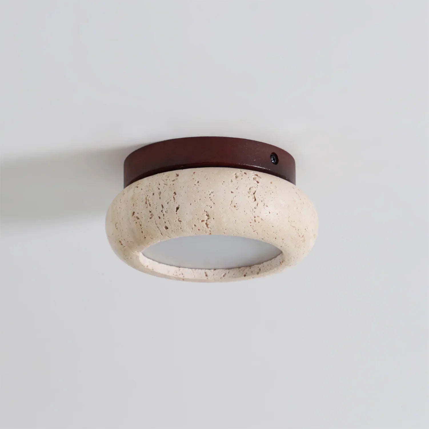 Ceiling Light Travertine Stone Wood Base Modern Interior | Norvin