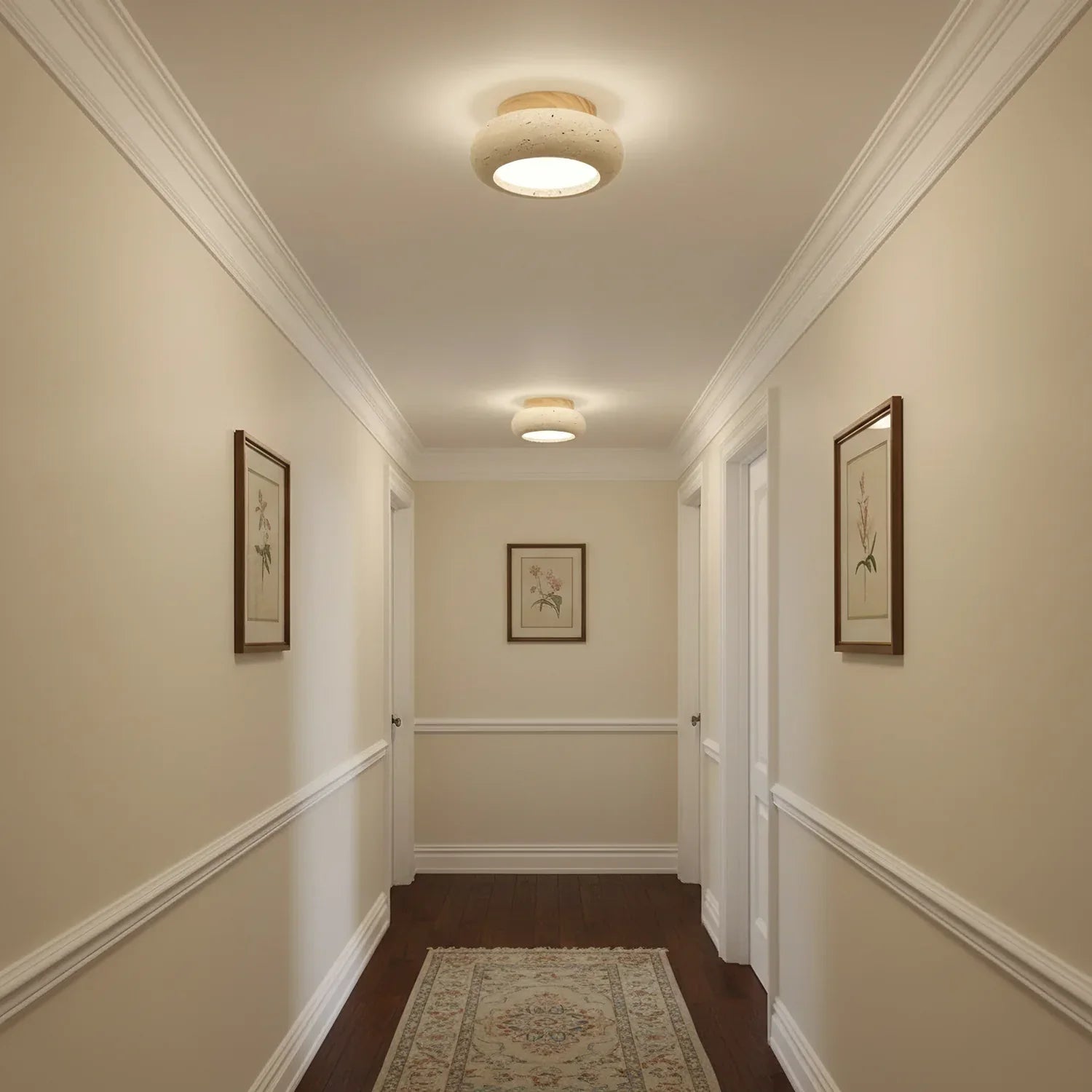 Ceiling Light Travertine Stone Wood Base Modern Interior | Norvin
