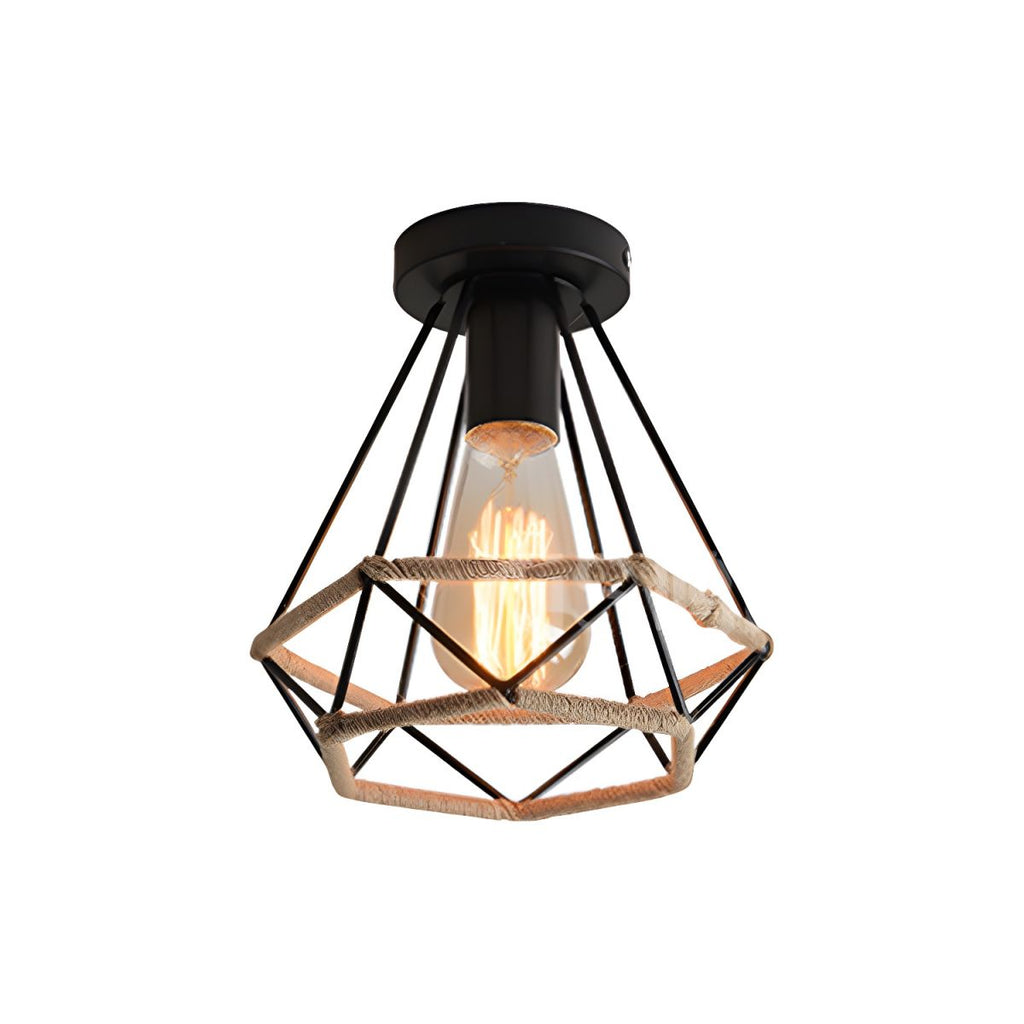 Ceiling Metal Rope Diamond Cage Light Industrial Style | Raventa