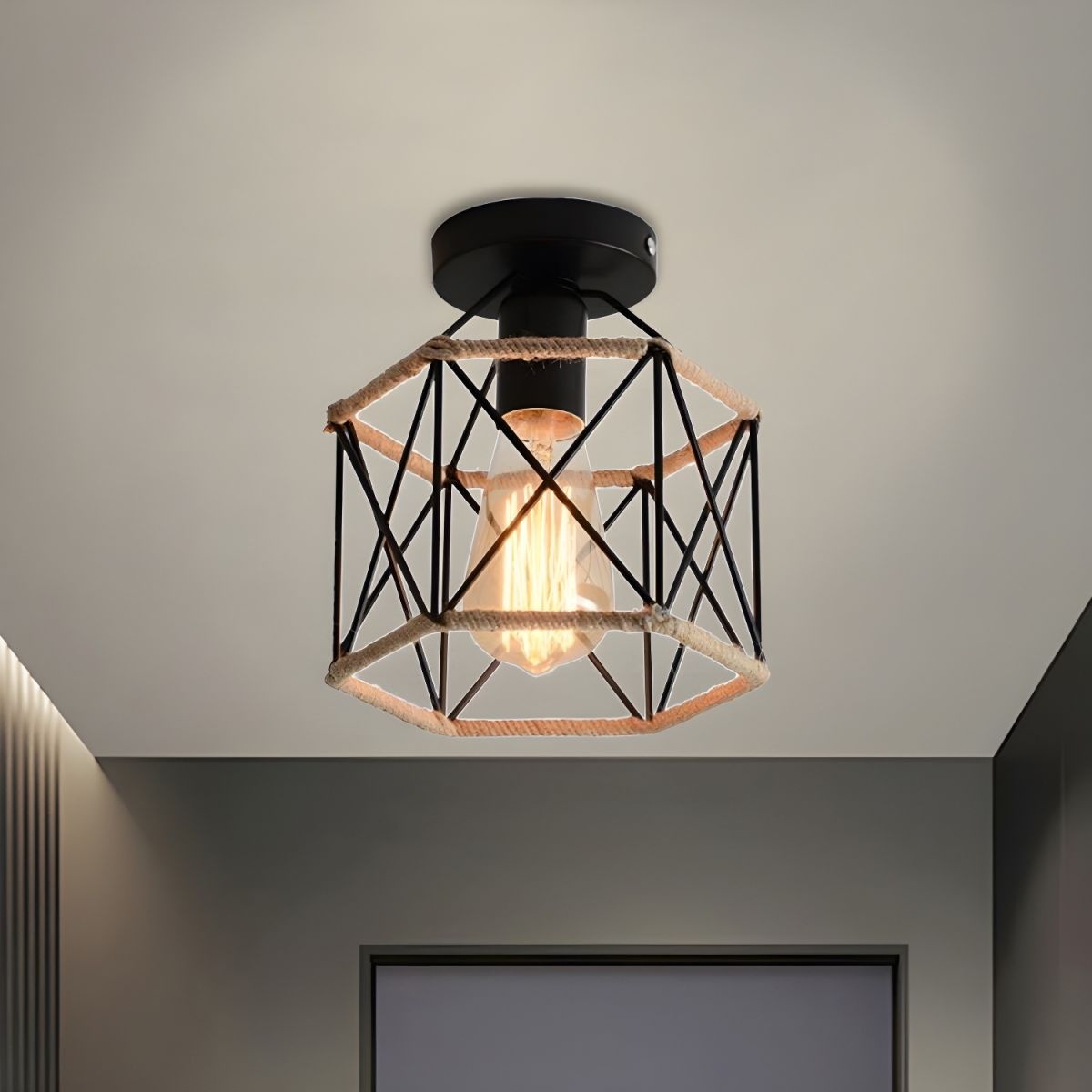 Ceiling Metal Rope Hexagon Industrial Light Fixture | Toriel