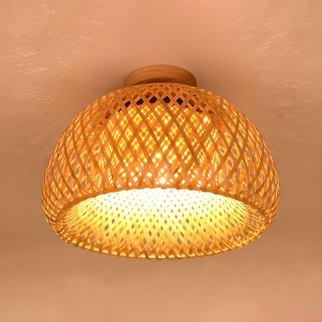 Ceiling Rattan Semi Flush Light in Oriental Style | Lunvex