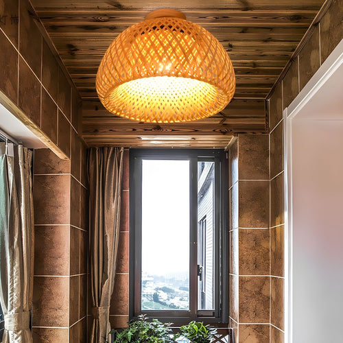 Ceiling Rattan Semi Flush Light in Oriental Style | Lunvex