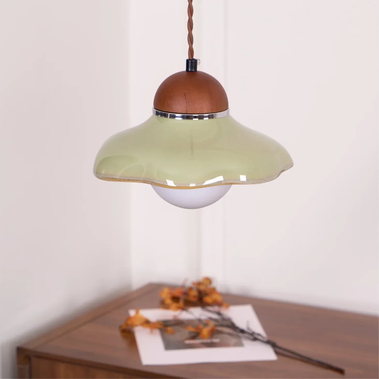 Ceramic Dome Pendant Light with Glass Diffuser | Solvera