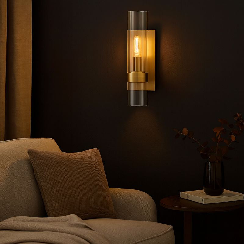 Clear Glass Cylinder Indoor Traditional Wall Light | Lumvoro