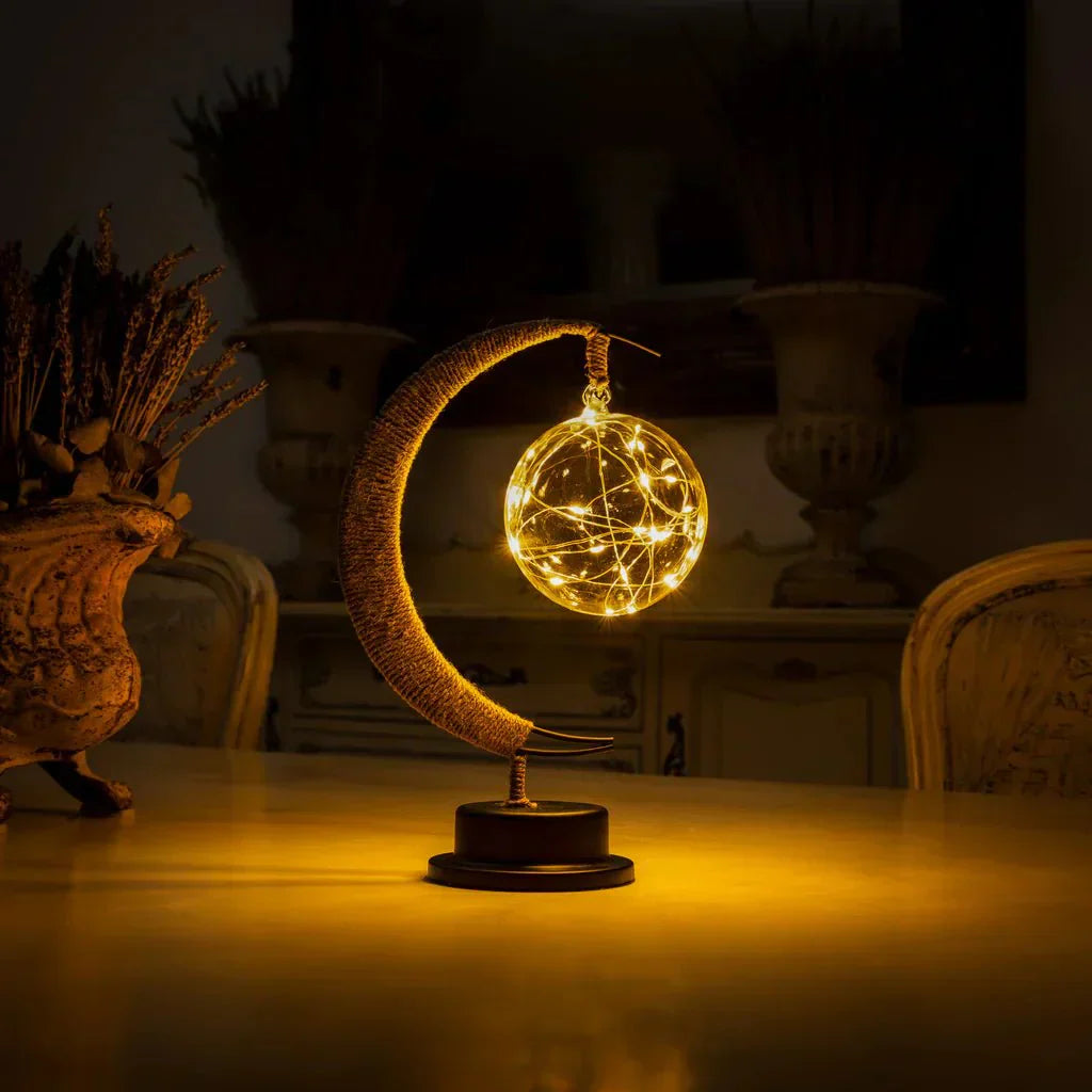 Crescent Moon Table Lamp with LED Globe Design | Auralis