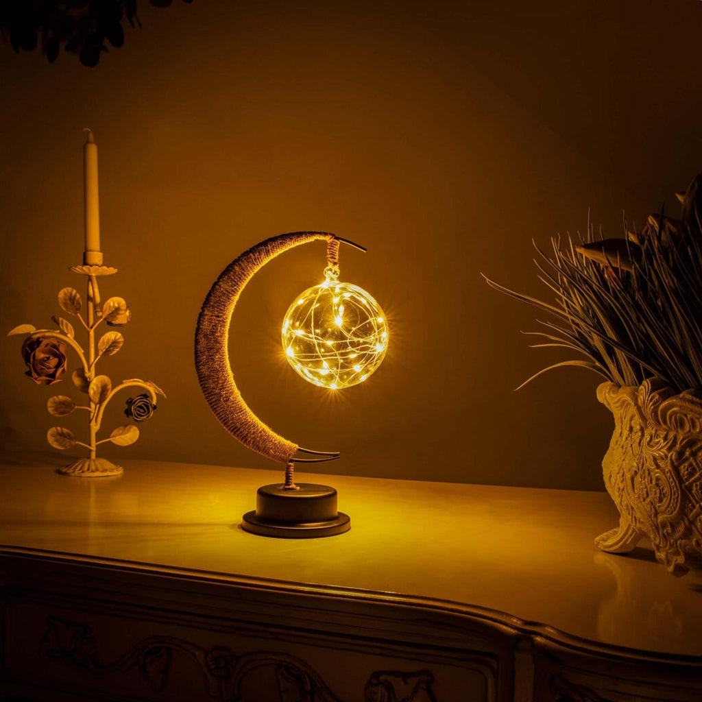 Crescent Moon Table Lamp with LED Globe Design | Auralis