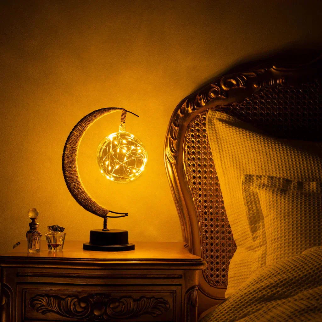 Crescent Moon Table Lamp with LED Globe Design | Auralis
