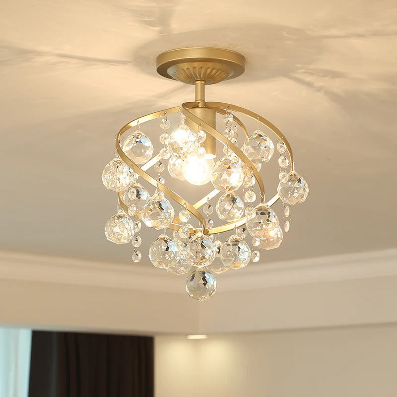 Crystal Ball Brass Semi Flush Ceiling Light Modern | Lumden