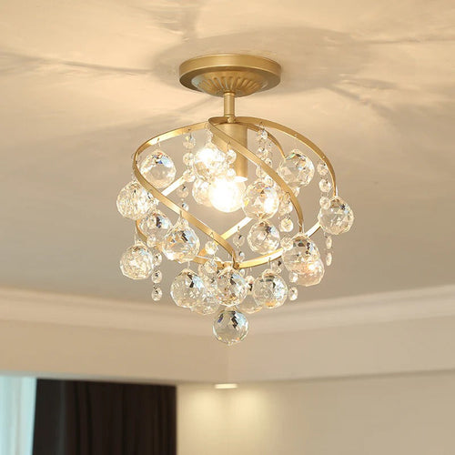 Crystal Ball Brass Semi Flush Ceiling Light Modern | Lumden