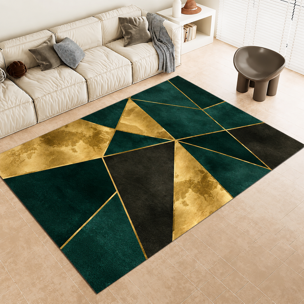Emerald Tones Glam Abstract Pattern Polyester Rug | Mardova