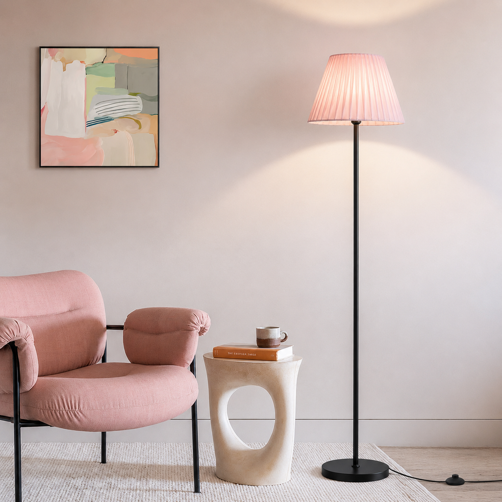 Floor Lamp Metal Fabric Shade Remote Control Lighting | Vensora