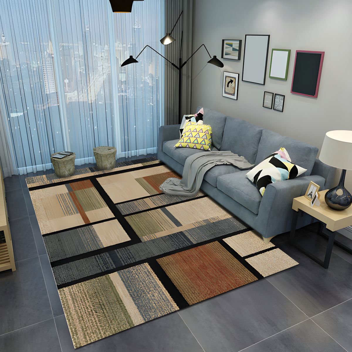 Geometric Block Pattern Area Rug for Modern Interiors | Zentari