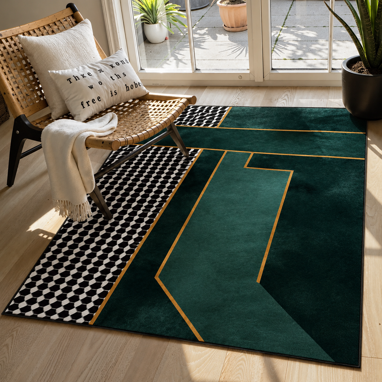 Geometric Checkerboard Corner Rug Glam Interior Style | Norveta