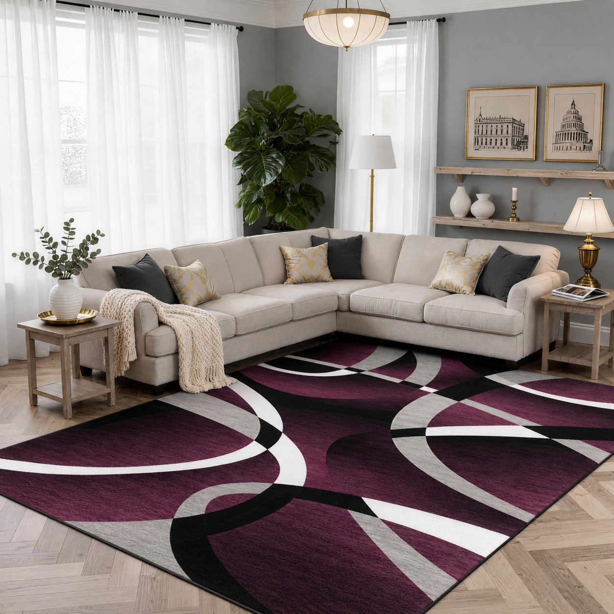 Geometric Polyester Rug Contemporary Rectangular Non Slip | Vandrel