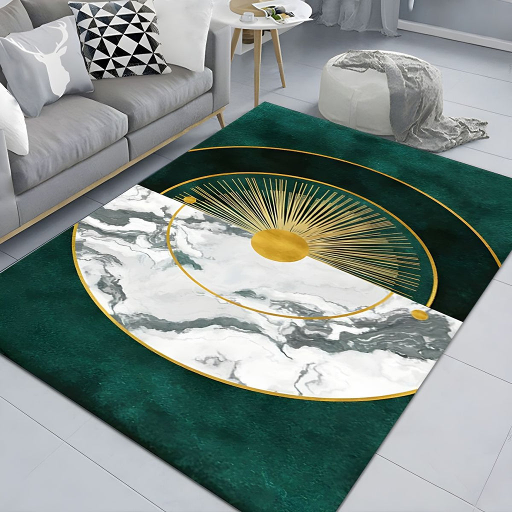 Glam Sunburst Rectangular Rug with Marble Effect | Maranova
