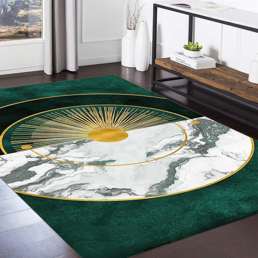 Glam Sunburst Rectangular Rug with Marble Effect | Maranova