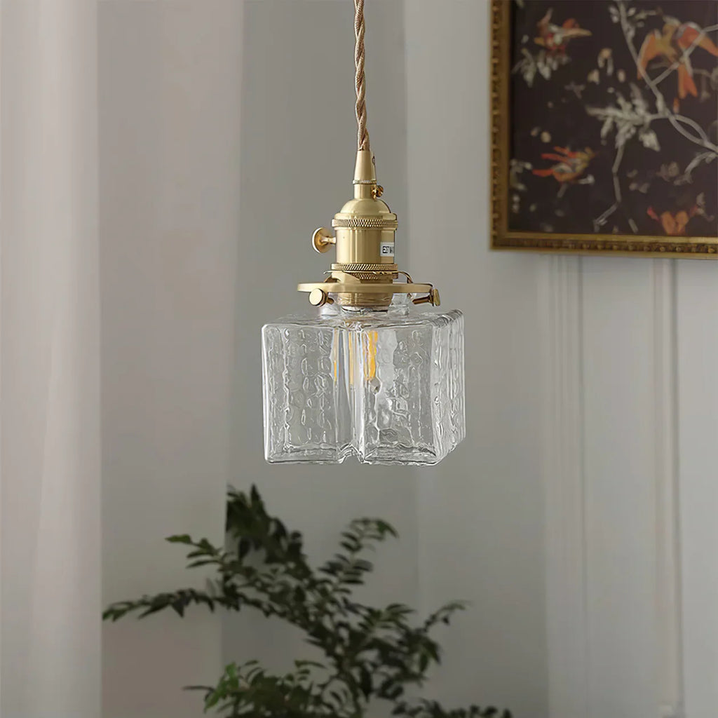 Glass Pendant Light with Brass Swag Design | Sorina