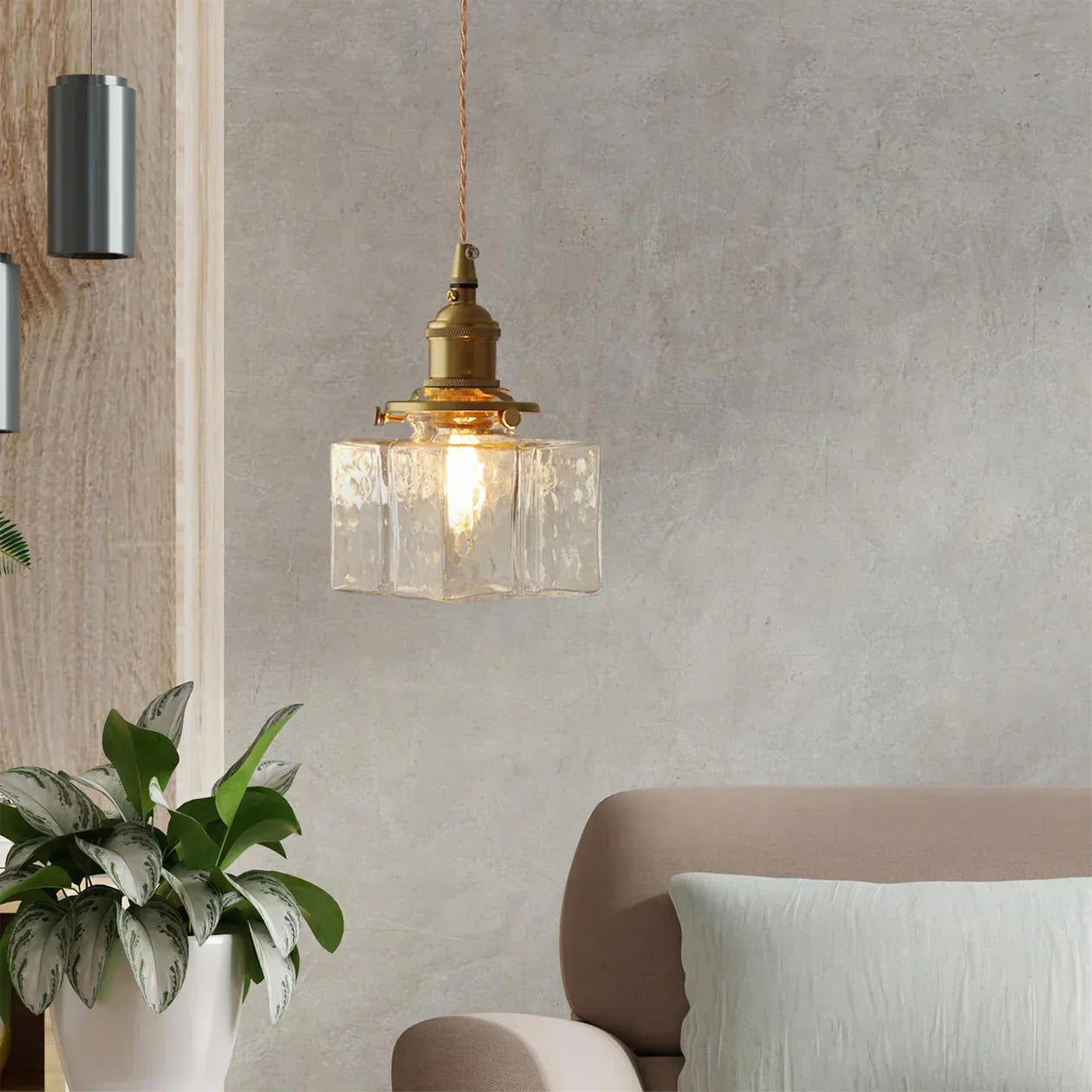 Glass Pendant Light with Brass Swag Design | Sorina