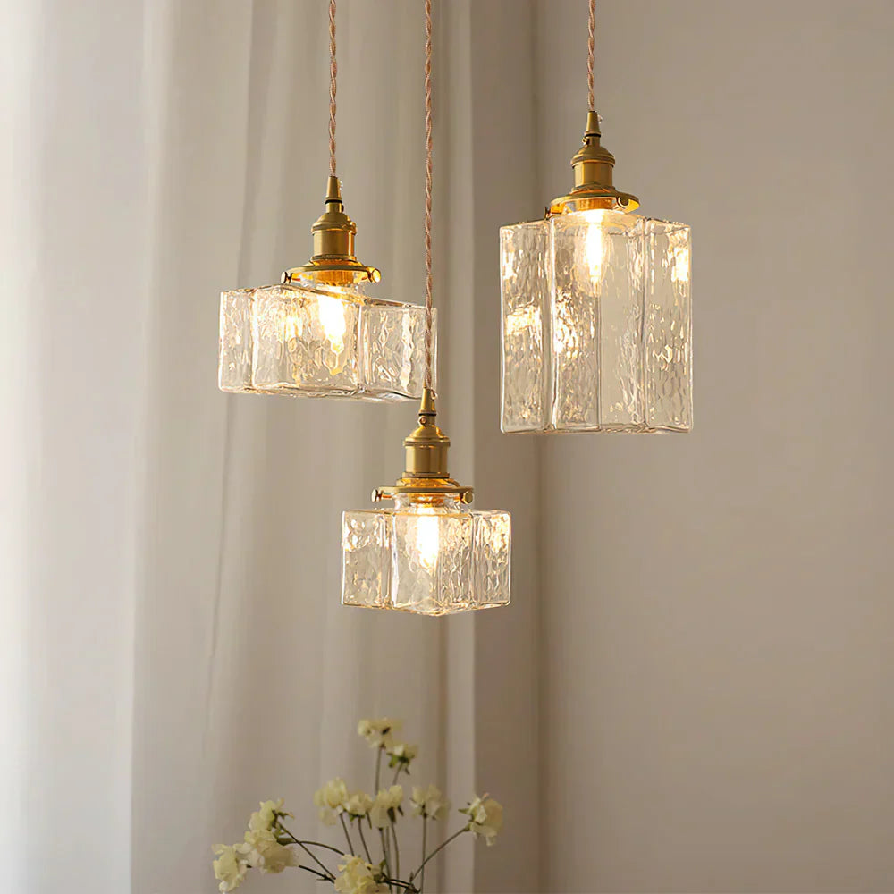 Glass Pendant Light with Brass Swag Design | Sorina