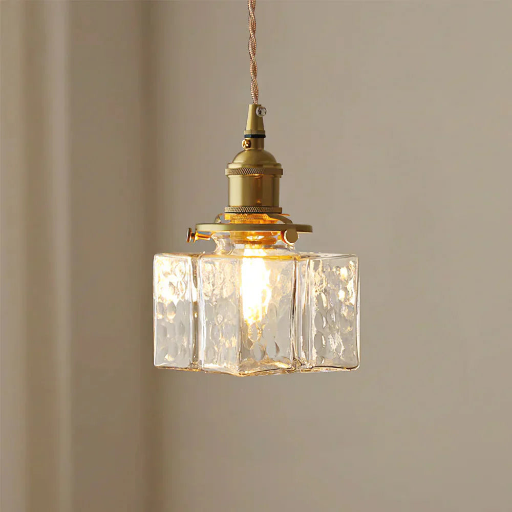 Glass Pendant Light with Brass Swag Design | Sorina