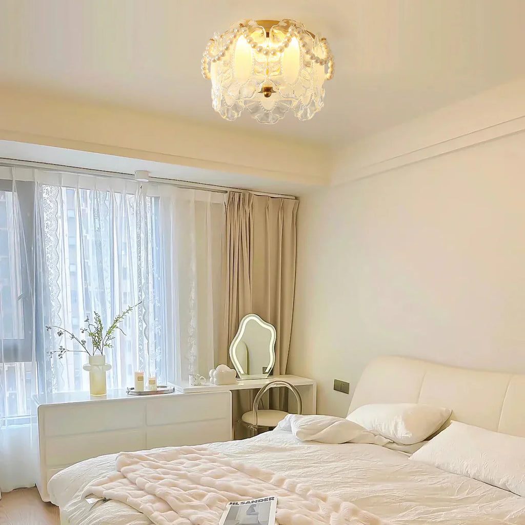Glass Petal Ceiling Light with Pearl Accent Scandinavian | Lumvox