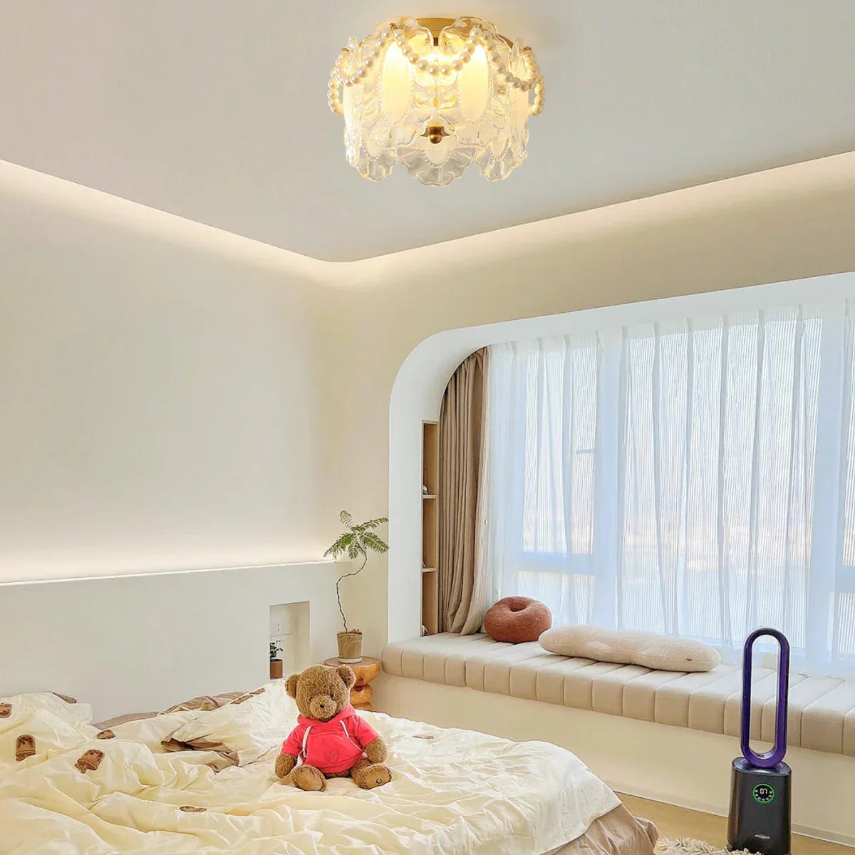 Glass Petal Ceiling Light with Pearl Accent Scandinavian | Lumvox