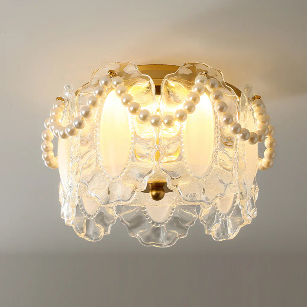 Glass Petal Ceiling Light with Pearl Accent Scandinavian | Lumvox