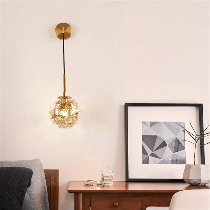Gold Leaf Glass Sphere Wall Light Modern Style | Orbelle
