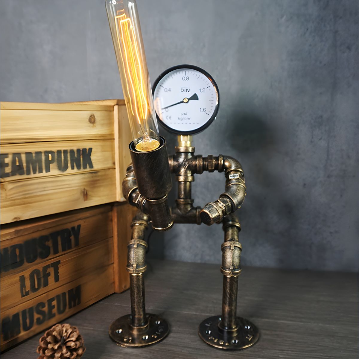 Industrial Bronze Metal Table Lamp Steampunk Style | Velior