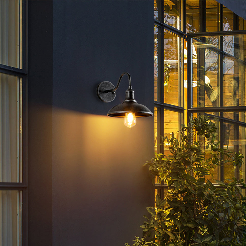 Industrial Iron Bowl Outdoor Gooseneck Wall Light | Ironova