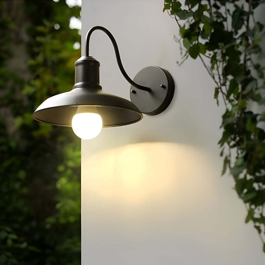 Industrial Iron Bowl Outdoor Gooseneck Wall Light | Ironova