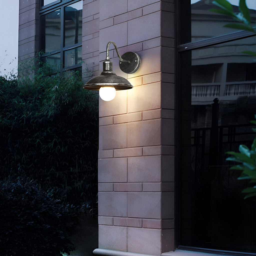 Industrial Iron Bowl Outdoor Gooseneck Wall Light | Ironova