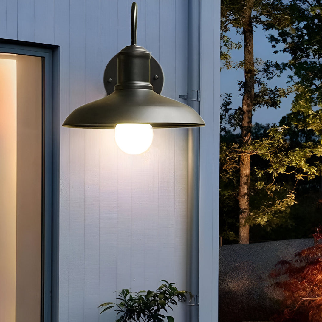 Industrial Iron Bowl Outdoor Gooseneck Wall Light | Ironova
