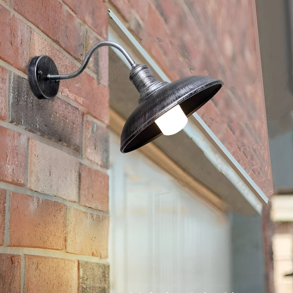 Industrial Iron Bowl Outdoor Gooseneck Wall Light | Ironova