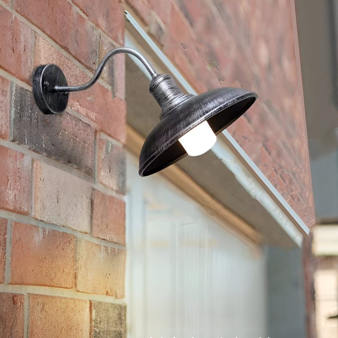 Industrial Iron Bowl Outdoor Gooseneck Wall Light | Ironova