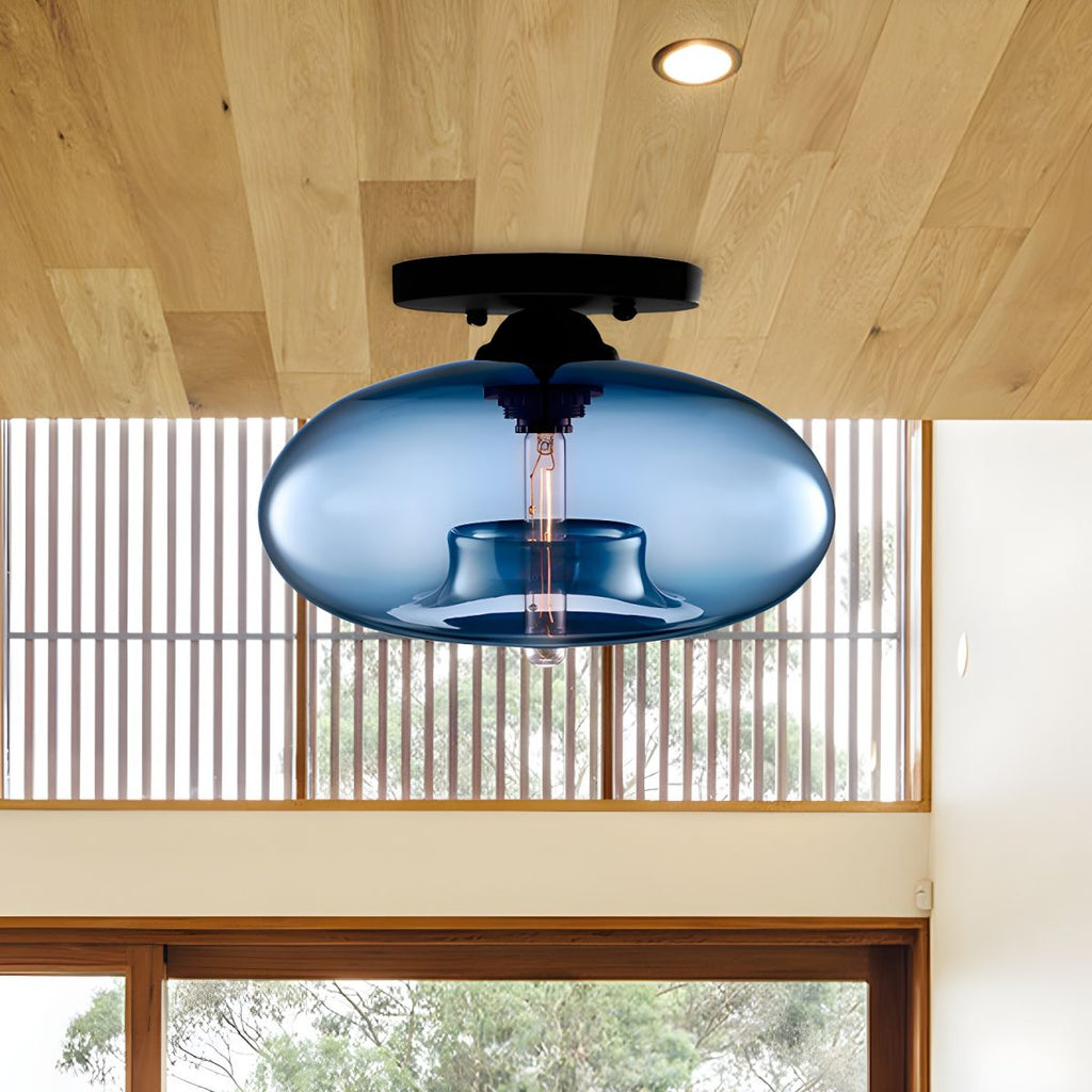 Industrial Oval Glass Shade Ceiling Light | Avelora