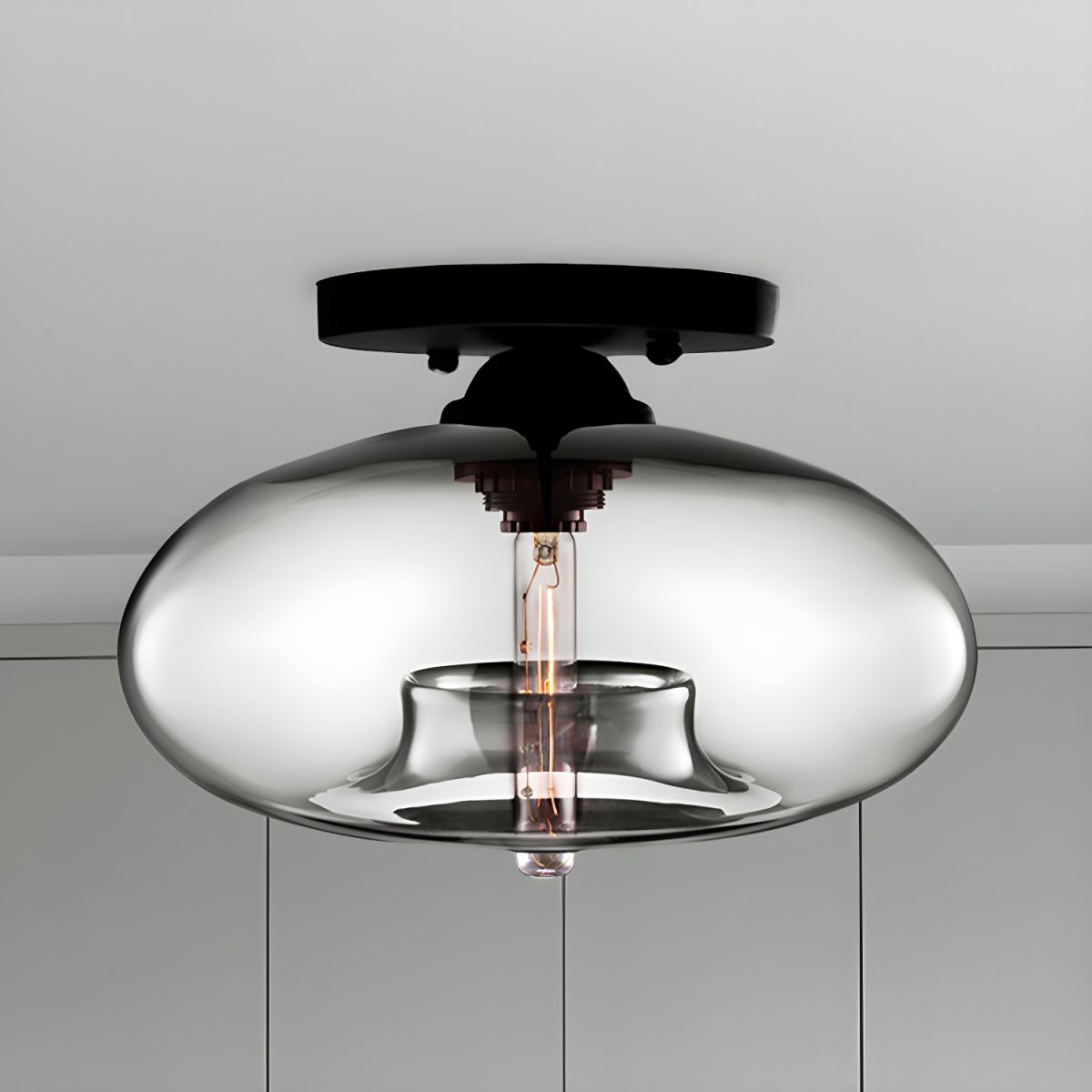 Industrial Oval Glass Shade Ceiling Light | Avelora